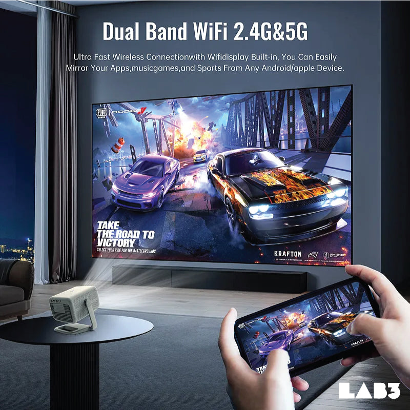LAB001 Float Pro Projector 4K 4000 lumen Ray Short throw Smart Mini Android Screen Mirror Cinema Mini Projector Grey