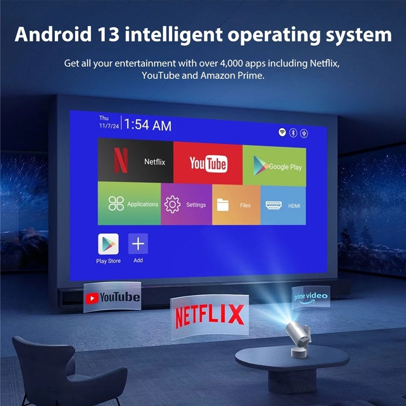 LAB001 OnTheGo Battery Powered Wireless Portable Android Smart 4K Projector Mini Projector